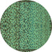 Round Machine Washable Abstract Turquoise Modern Area Rugs, wshabs1709turq