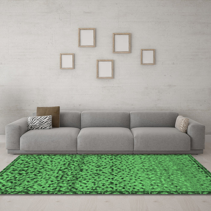 Machine Washable Abstract Emerald Green Modern Area Rugs in a Living Room,, wshabs1709emgrn