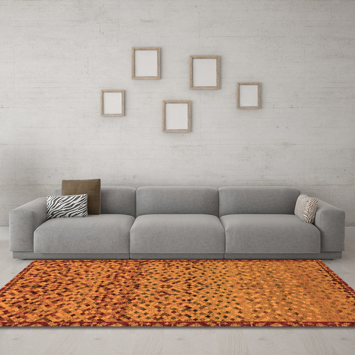 Machine Washable Abstract Orange Modern Area Rugs in a Living Room, wshabs1709org