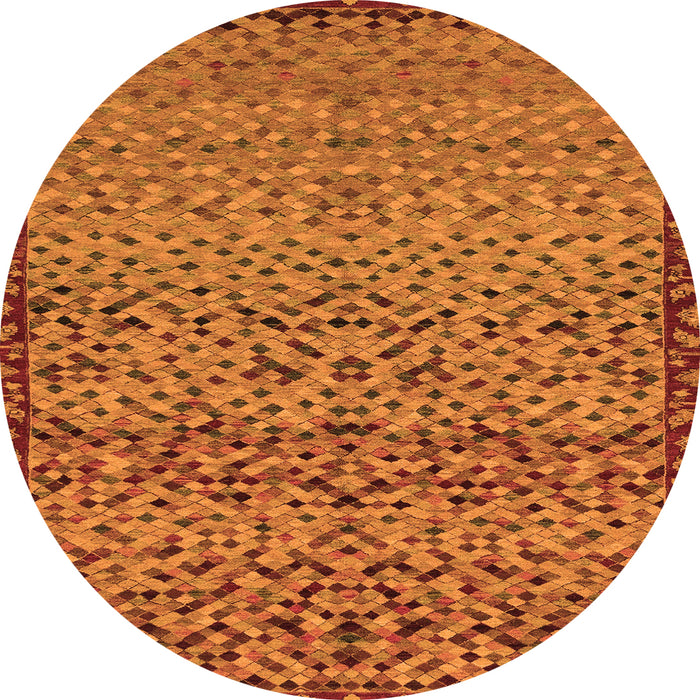 Round Machine Washable Abstract Orange Modern Area Rugs, wshabs1709org