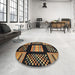 Round Abstract Bronze Brown Modern Rug in a Office, abs170