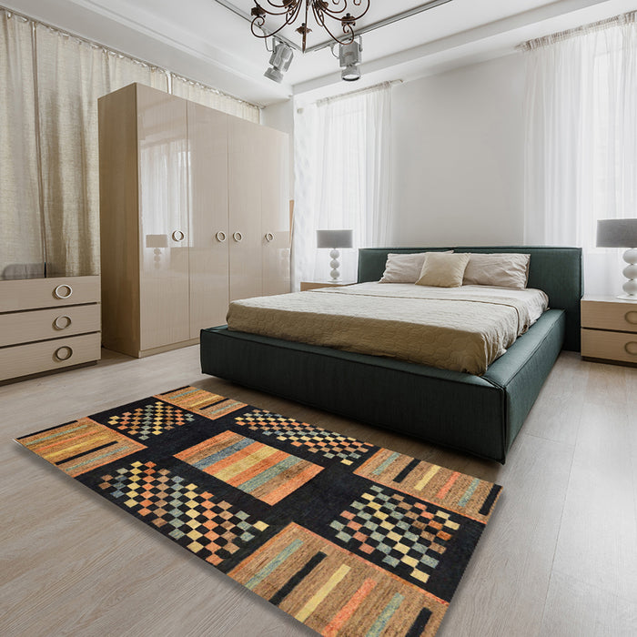 Abstract Bronze Brown Modern Rug in a Bedroom, abs170