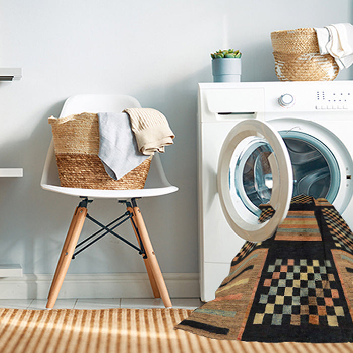 Machine Washable Abstract Bronze Brown Rug in a Washing Machine, wshabs170