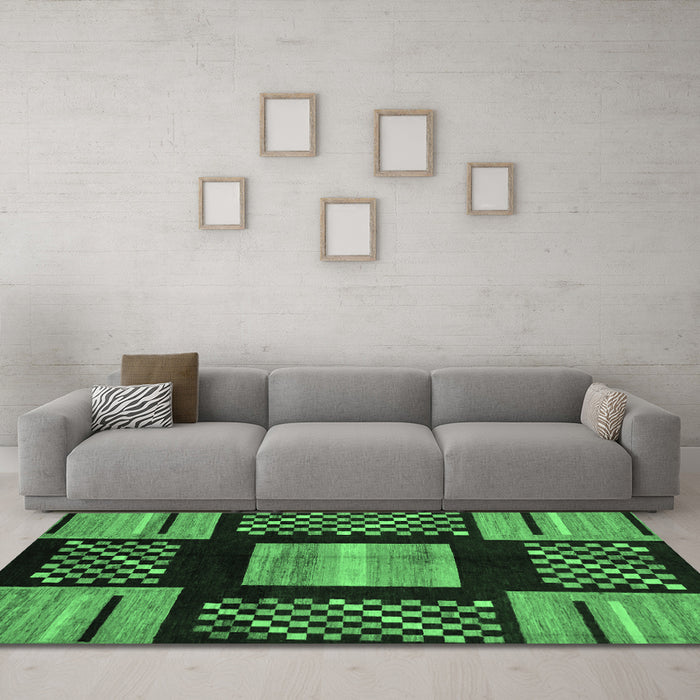 Machine Washable Abstract Emerald Green Modern Area Rugs in a Living Room,, wshabs170emgrn