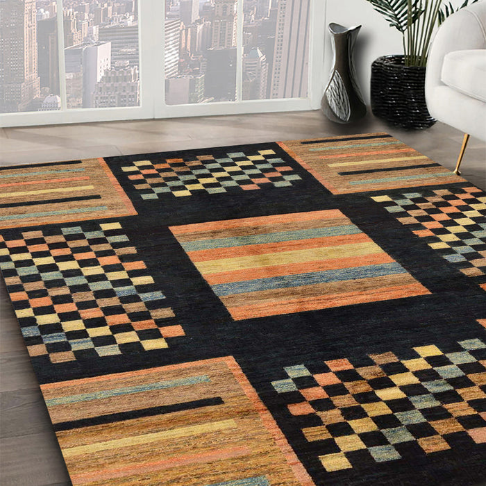 Abstract Bronze Brown Modern Rug in Family Room, abs170