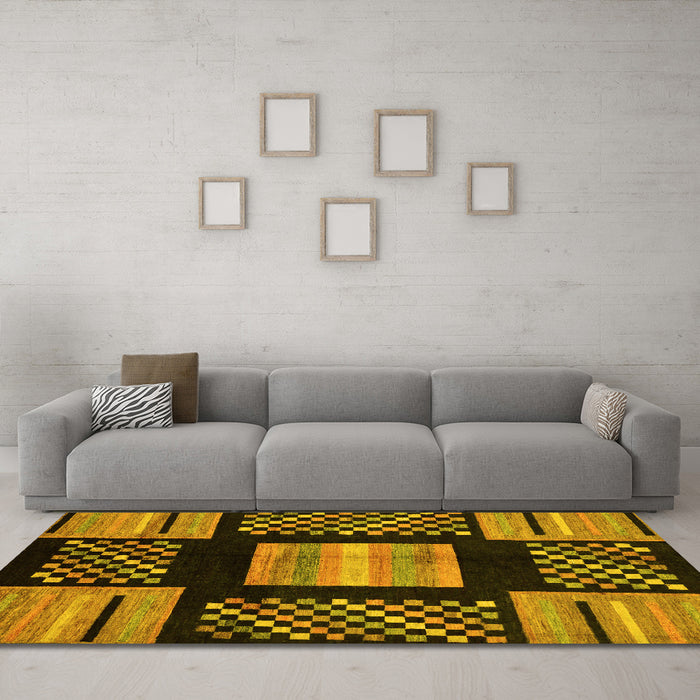 Machine Washable Abstract Yellow Modern Rug in a Living Room, wshabs170yw