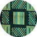 Round Machine Washable Abstract Turquoise Modern Area Rugs, wshabs170turq