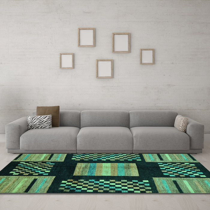 Machine Washable Abstract Turquoise Modern Area Rugs in a Living Room,, wshabs170turq