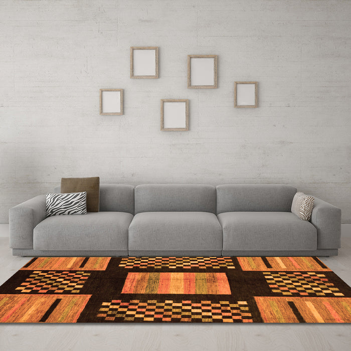Machine Washable Abstract Orange Modern Area Rugs in a Living Room, wshabs170org