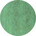 Round Abstract Turquoise Modern Rug, abs1711turq