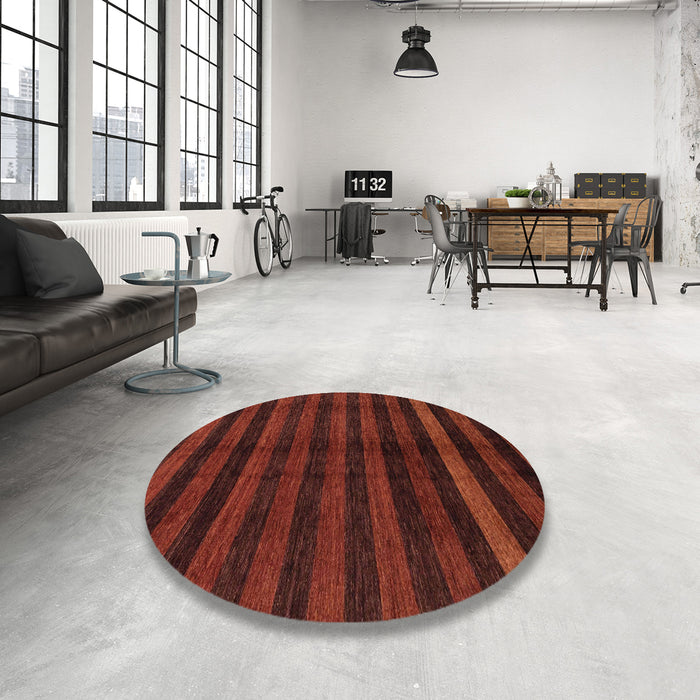 Round Machine Washable Abstract Dark Red Rug in a Office, wshabs1712