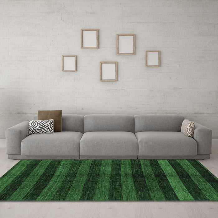 Machine Washable Abstract Emerald Green Modern Area Rugs in a Living Room,, wshabs1712emgrn