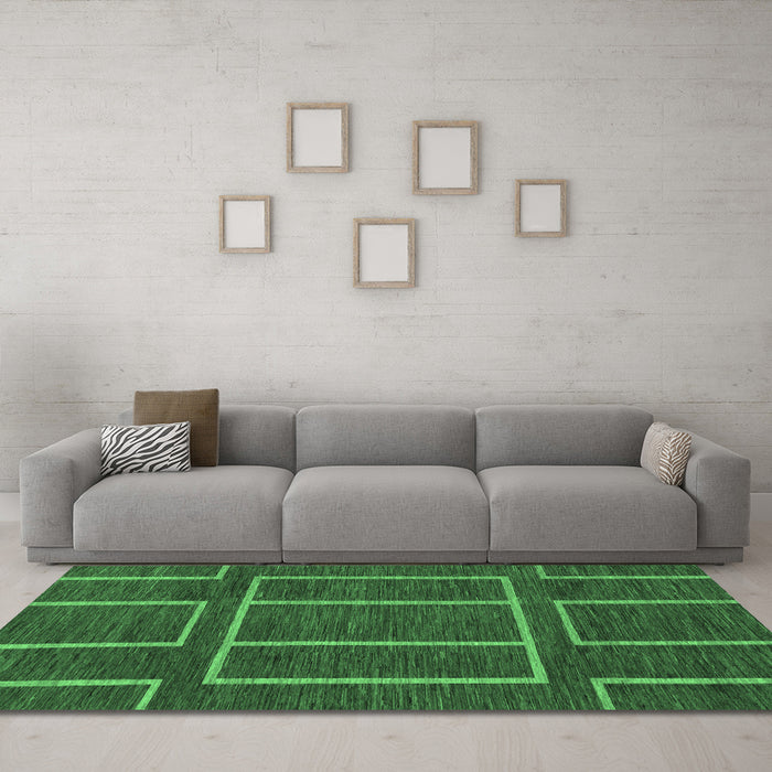 Machine Washable Abstract Emerald Green Modern Area Rugs in a Living Room,, wshabs1713emgrn