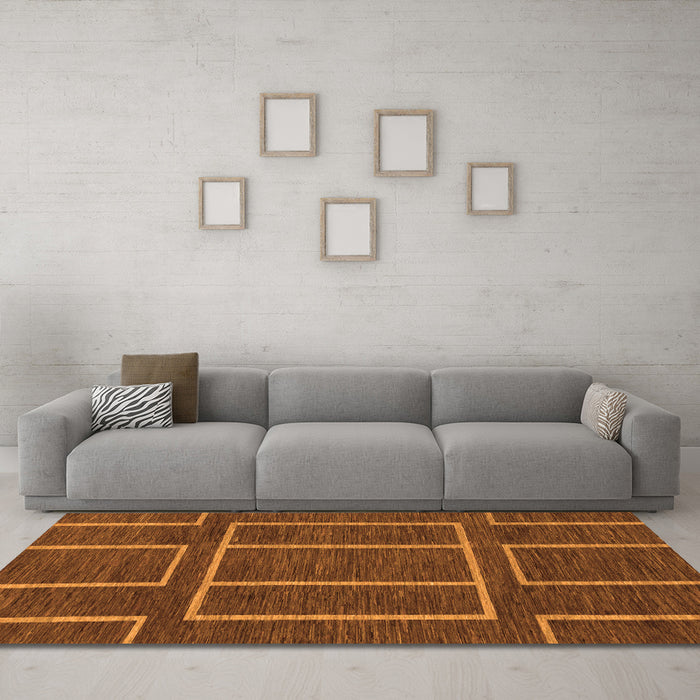 Machine Washable Abstract Orange Modern Area Rugs in a Living Room, wshabs1713org