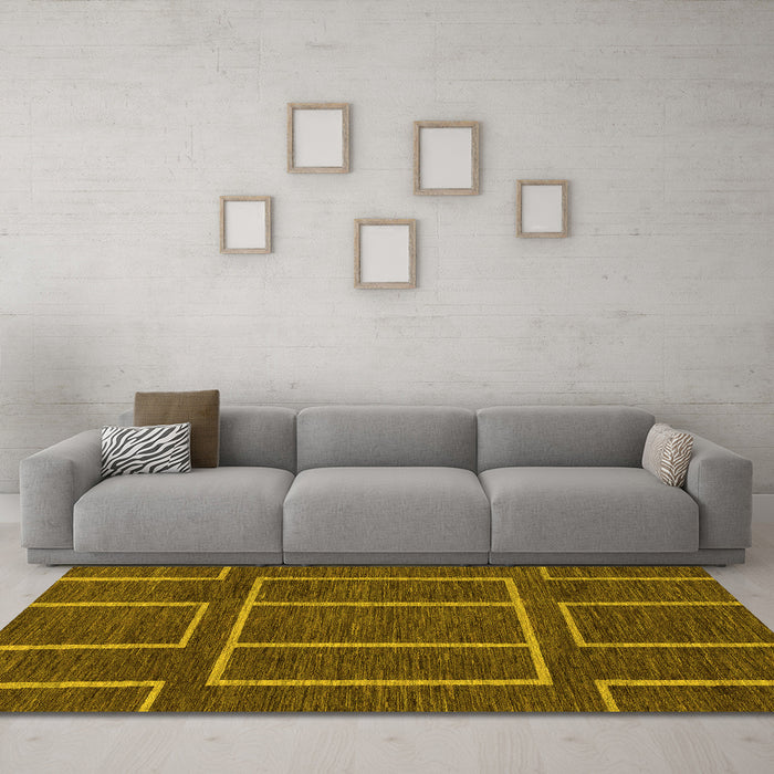 Machine Washable Abstract Yellow Modern Rug in a Living Room, wshabs1713yw