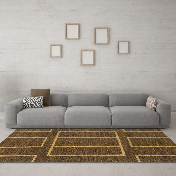 Machine Washable Abstract Brown Modern Rug in a Living Room,, wshabs1713brn