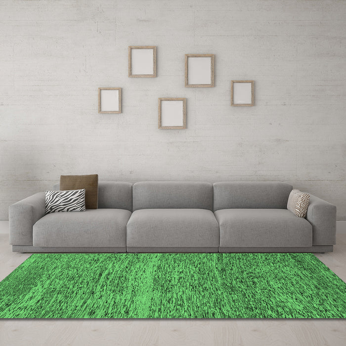 Machine Washable Abstract Emerald Green Modern Area Rugs in a Living Room,, wshabs1714emgrn