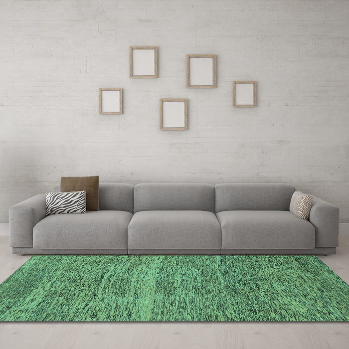 Machine Washable Abstract Turquoise Modern Area Rugs in a Living Room,, wshabs1714turq