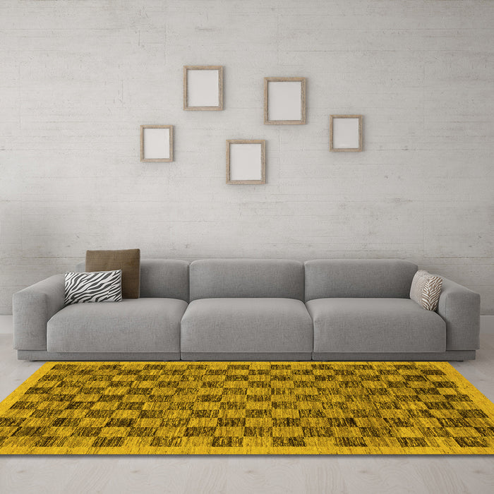 Machine Washable Abstract Yellow Modern Rug in a Living Room, wshabs1716yw