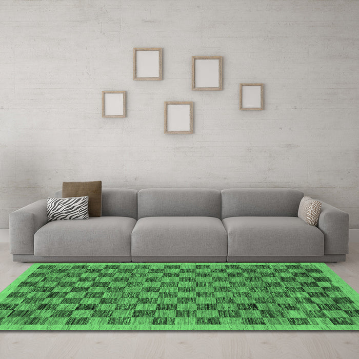 Machine Washable Abstract Emerald Green Modern Area Rugs in a Living Room,, wshabs1716emgrn