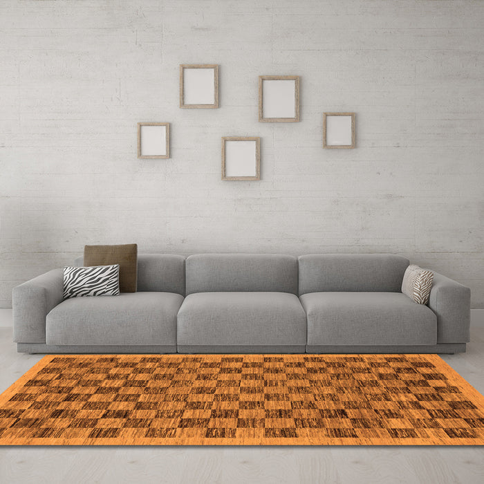 Machine Washable Abstract Orange Modern Area Rugs in a Living Room, wshabs1716org