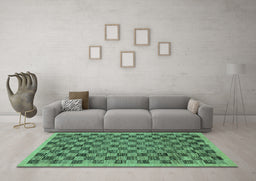 Machine Washable Abstract Turquoise Modern Area Rugs in a Living Room,, wshabs1716turq
