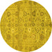 Round Machine Washable Abstract Yellow Modern Rug, wshabs1717yw