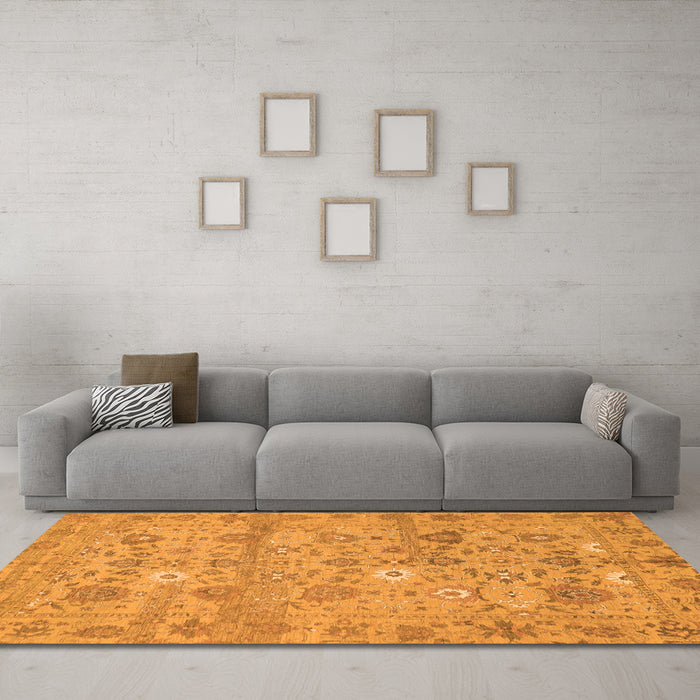 Machine Washable Abstract Orange Modern Area Rugs in a Living Room, wshabs1717org