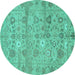 Round Machine Washable Abstract Turquoise Modern Area Rugs, wshabs1717turq