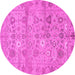 Round Machine Washable Abstract Pink Modern Rug, wshabs1717pnk