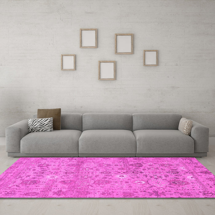 Machine Washable Abstract Pink Modern Rug in a Living Room, wshabs1717pnk