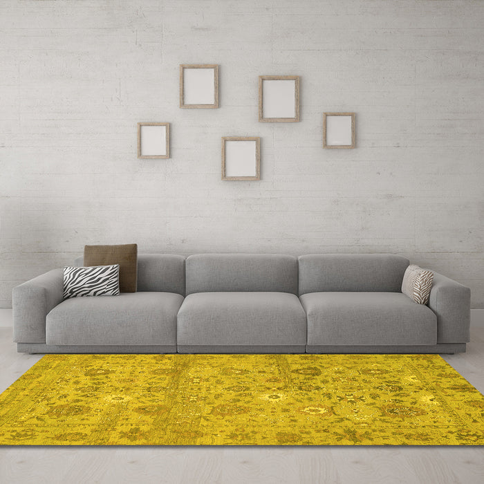 Machine Washable Abstract Yellow Modern Rug in a Living Room, wshabs1717yw