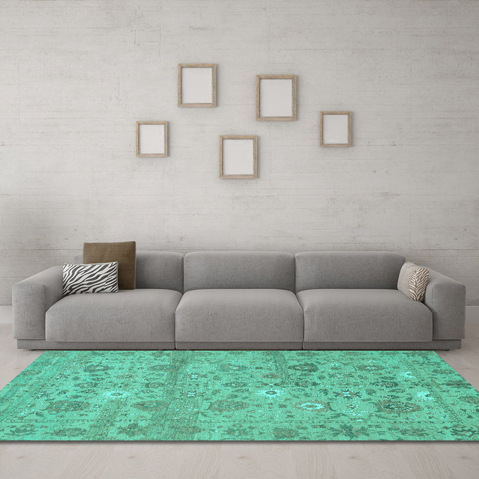 Machine Washable Abstract Turquoise Modern Area Rugs in a Living Room,, wshabs1717turq