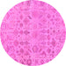 Round Machine Washable Oriental Pink Traditional Rug, wshabs1718pnk