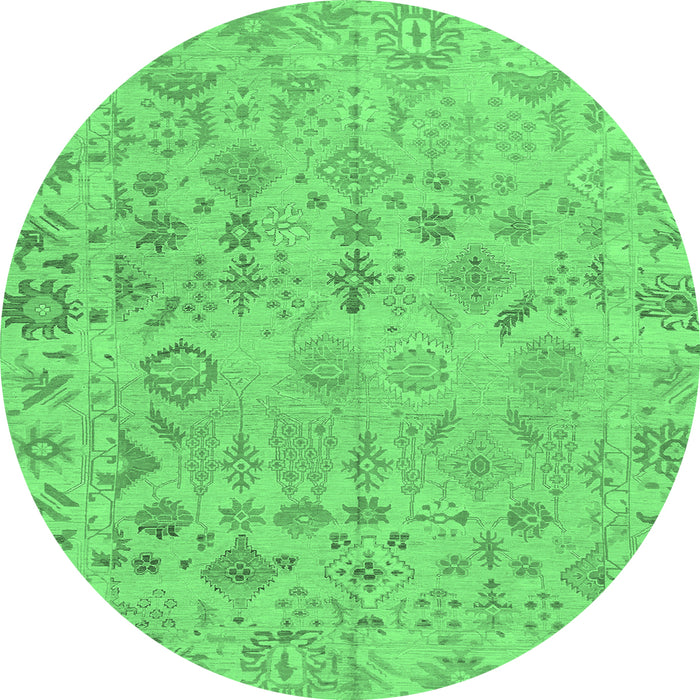 Round Machine Washable Oriental Emerald Green Traditional Area Rugs, wshabs1718emgrn