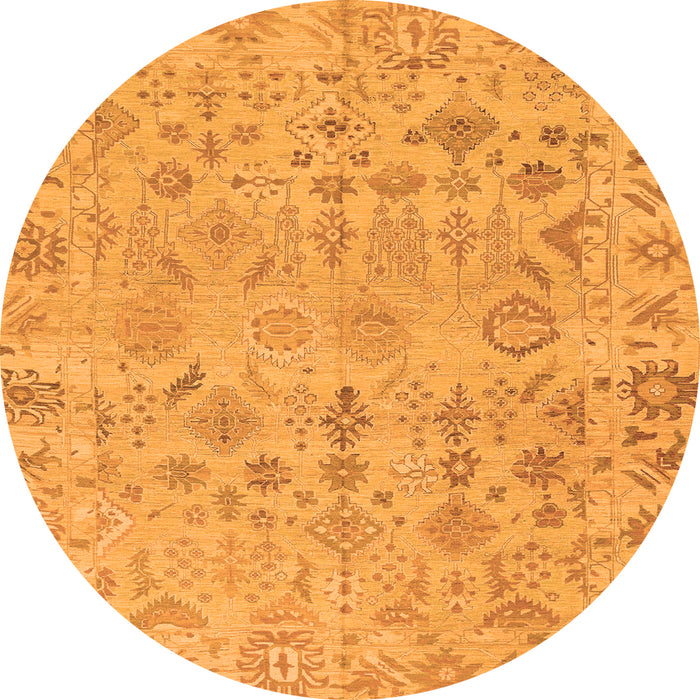 Round Machine Washable Oriental Orange Traditional Area Rugs, wshabs1718org