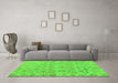 Machine Washable Oriental Green Traditional Area Rugs in a Living Room,, wshabs1718grn