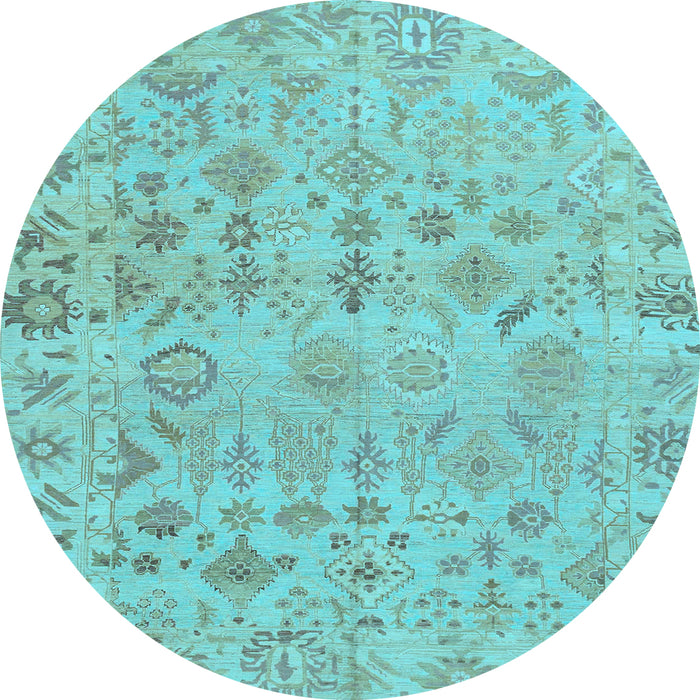 Round Machine Washable Oriental Light Blue Traditional Rug, wshabs1718lblu