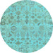 Round Machine Washable Oriental Light Blue Traditional Rug, wshabs1718lblu