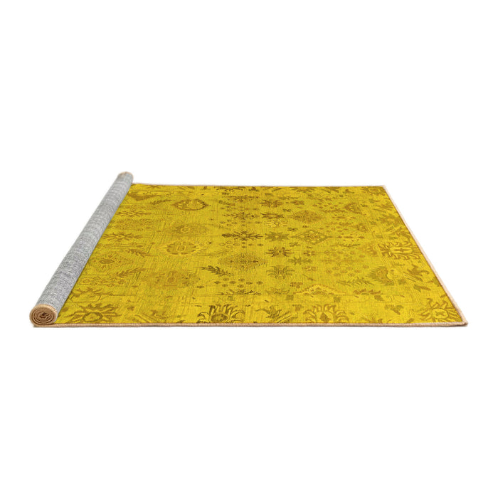 Sideview of Machine Washable Oriental Yellow Traditional Rug, wshabs1718yw