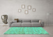 Machine Washable Oriental Turquoise Traditional Area Rugs in a Living Room,, wshabs1718turq