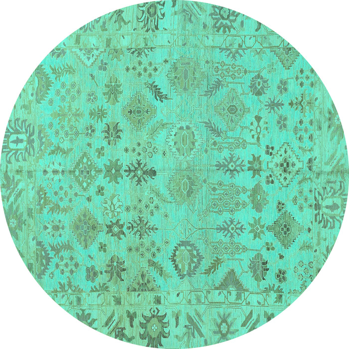 Round Oriental Turquoise Traditional Rug, abs1718turq