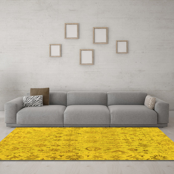 Machine Washable Oriental Yellow Traditional Rug in a Living Room, wshabs1718yw