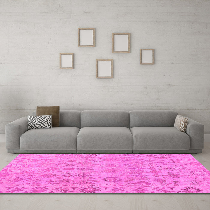 Machine Washable Oriental Pink Traditional Rug in a Living Room, wshabs1718pnk