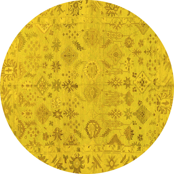 Round Machine Washable Oriental Yellow Traditional Rug, wshabs1718yw