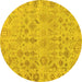 Round Machine Washable Oriental Yellow Traditional Rug, wshabs1718yw