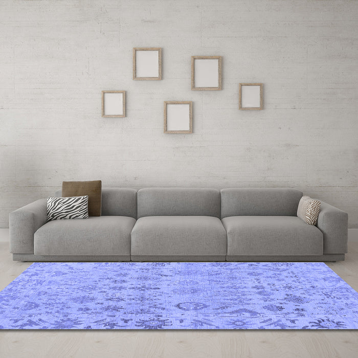 Machine Washable Oriental Blue Traditional Rug in a Living Room, wshabs1718blu