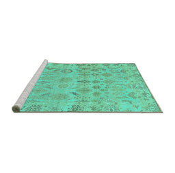 Sideview of Machine Washable Oriental Turquoise Traditional Area Rugs, wshabs1718turq