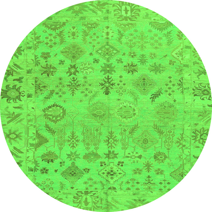 Round Machine Washable Oriental Green Traditional Area Rugs, wshabs1718grn