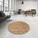 Round Machine Washable Abstract Chocolate Brown Rug in a Office, wshabs1719